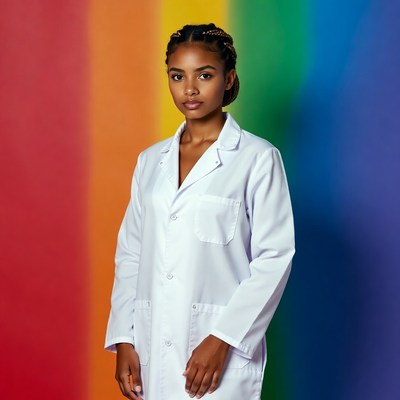 African-American woman in white lab coat
