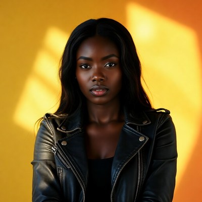 African-American woman in leather jacket