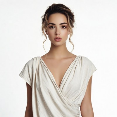 Woman in white draped dress