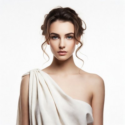 Woman in white draped toga