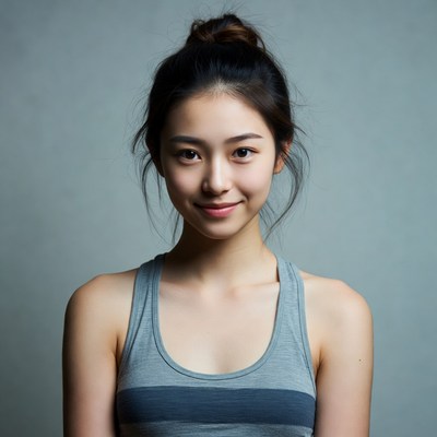 Asian woman in gray tank top