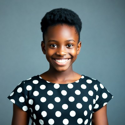 Smiling African girl in polka dot dress