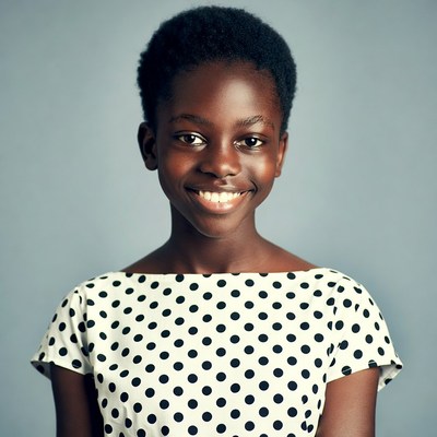 Smiling African girl in polka dot dress