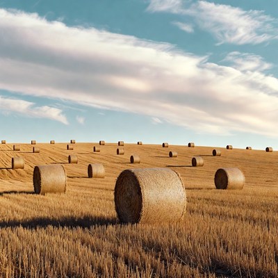 Hay bales in golden field