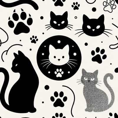 Black Cat Paw Print Pattern