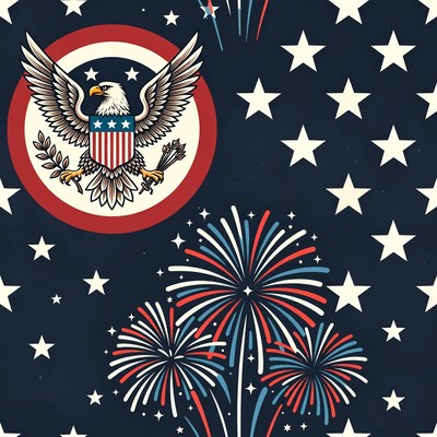 American Eagle with Fireworks Seamless Pattern