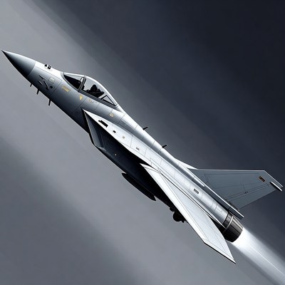 Silver Fighter Jet Flying with Afterburner