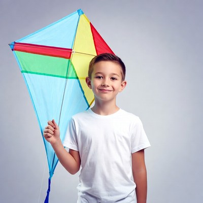 Boy holding colorful kite
