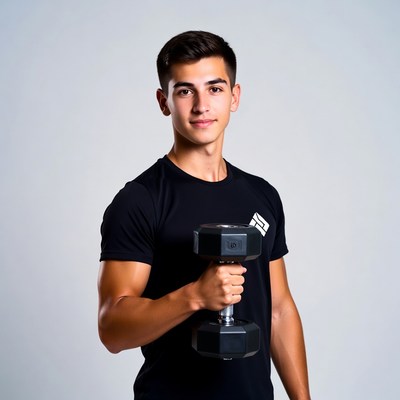 Young man holding dumbbell