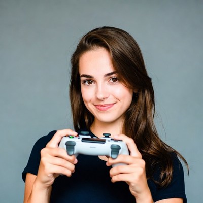 Young woman holding game controller