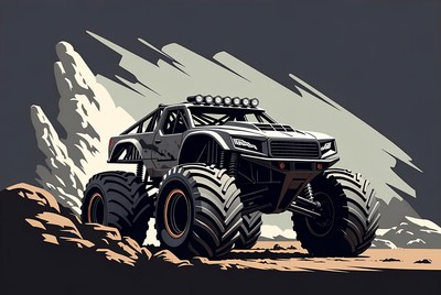 Black Monster Truck on Rocks