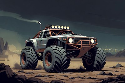 Futuristic Monster Truck Desert Night
