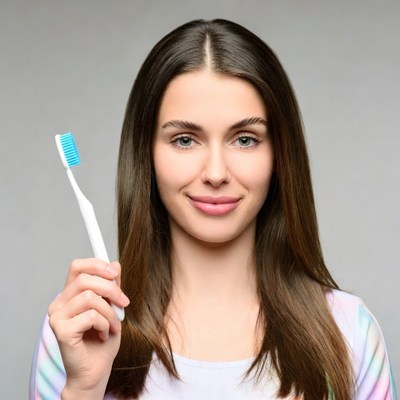 Woman holding toothbrush
