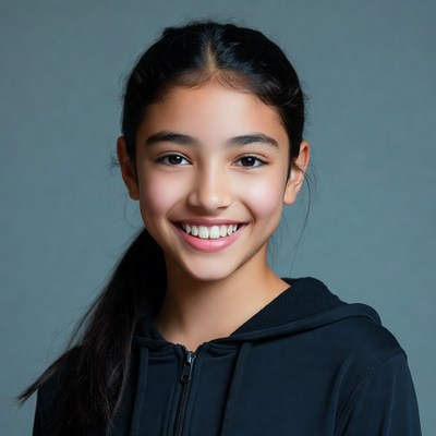 Smiling Asian girl in black hoodie