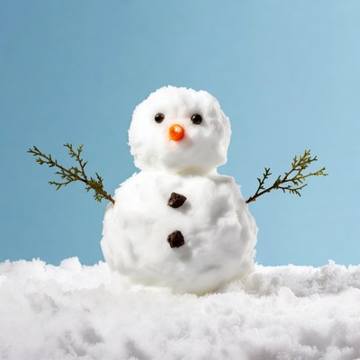 Snowman with carrot nose and twig arms
