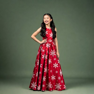 Asian girl in snowflake Christmas dress