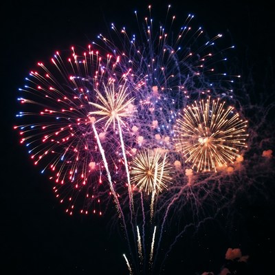 Colorful Fireworks Exploding in Night Sky