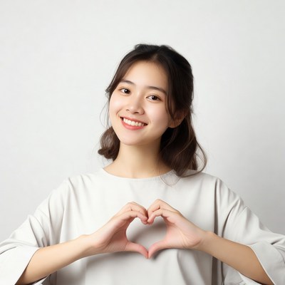 Asian woman making heart hands