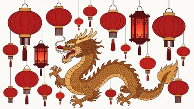 Chinese Dragon with Red Lanterns