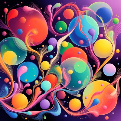 Colorful Abstract Bubbles and Feathers