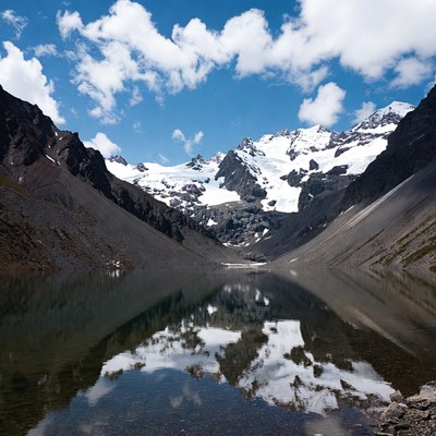 Mountain Lake Reflecting Snowy Peaks