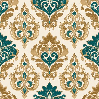 Teal Gold Damask Wallpaper Pattern