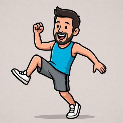 Cartoon man exercising energetically