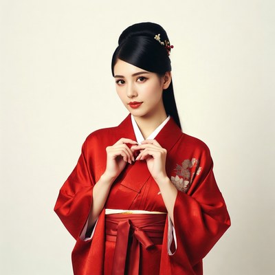 Asian woman in red kimono