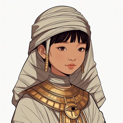 Asian girl in Egyptian headdress