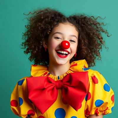 Girl in clown costume smiling