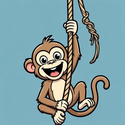 Cartoon monkey climbing rope
