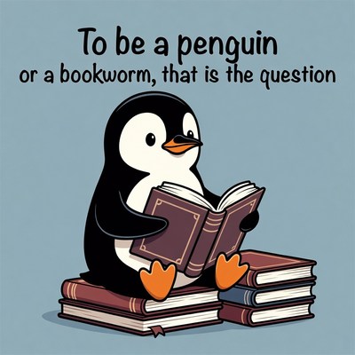 Cartoon Penguin Reading Books