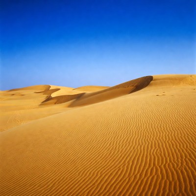 Golden sand dunes under blue sky