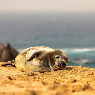 Harbor seal resting on beach