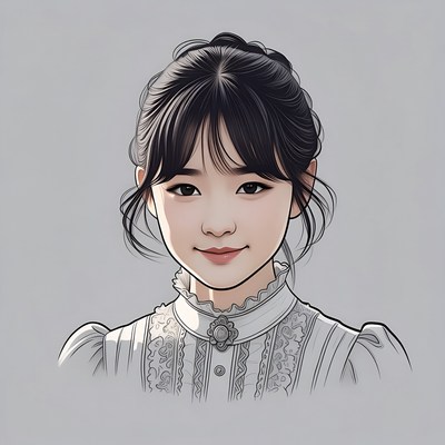 Asian girl in vintage lace dress