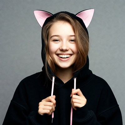 Girl smiling in cat ear hoodie