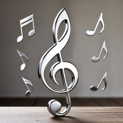 Shiny Treble Clef with Floating Music Notes