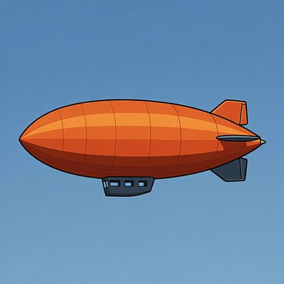 Orange Zeppelin Flying in Sky