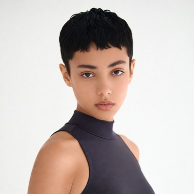 Woman with short black hair
