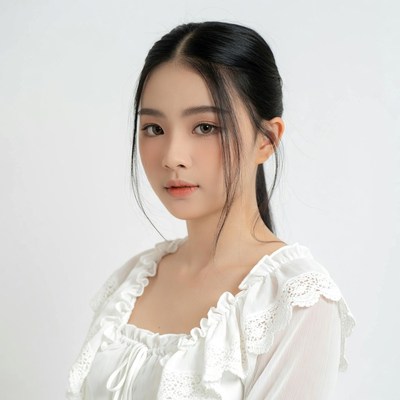 Asian woman in white lace blouse