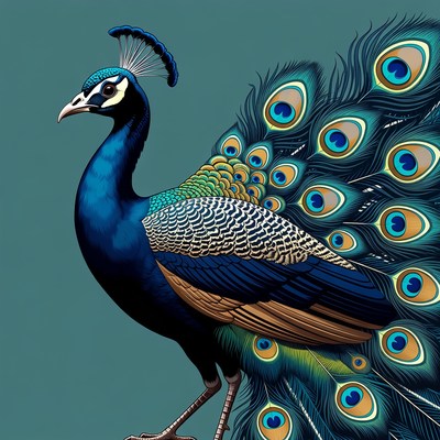 Blue peacock displaying tail feathers