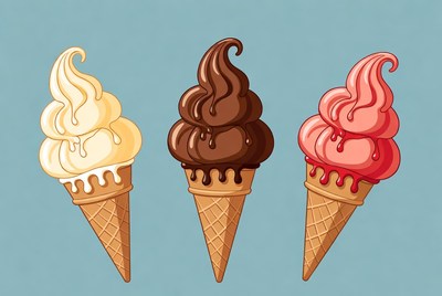 Three Ice Cream Cones Illustration