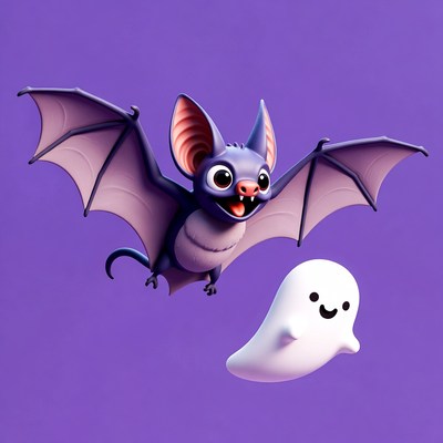 Cute Bat Flying with Ghost
