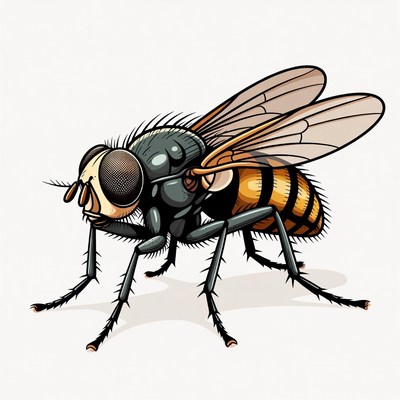 Illustrated Fly on White Background