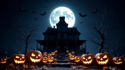 Haunted House with Jack-o-Lanterns