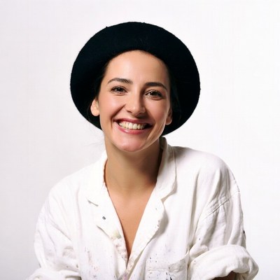 Smiling woman wearing black beret