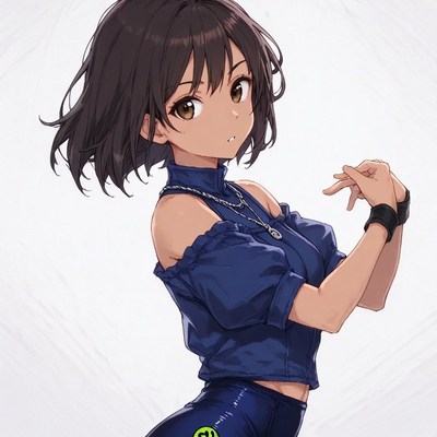 Anime girl in blue off-shoulder top