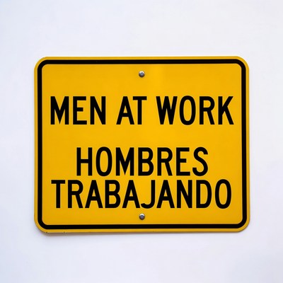Men at Work Bilingual Road Sign