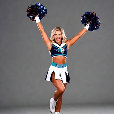Blonde cheerleader with pom poms