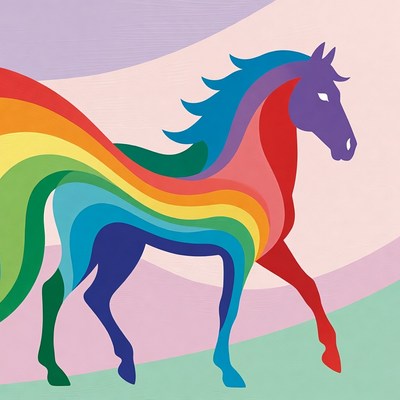 Rainbow Mane Horse Illustration